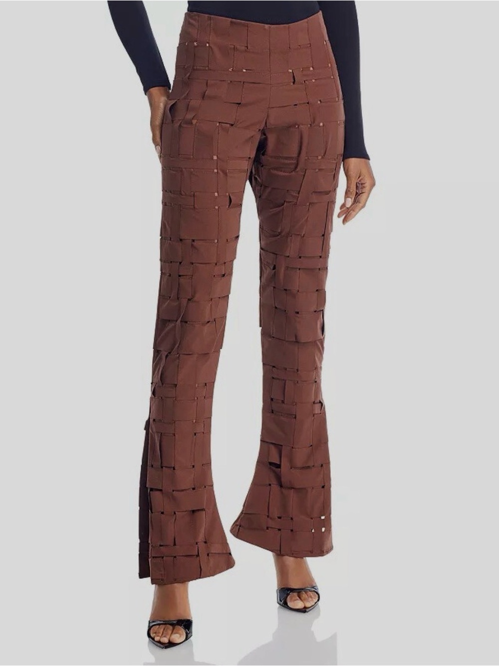 A.W.A.K.E. MODE Brown Architectural Flare Pants FR 46 US 12 NWT - Picture 2 of 13